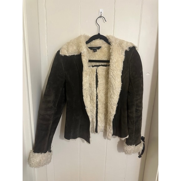 Express Jackets & Blazers - Vintage y2k 90s Express Brown Suede Leather Faux Fur Shearling Jacket Size 1/2